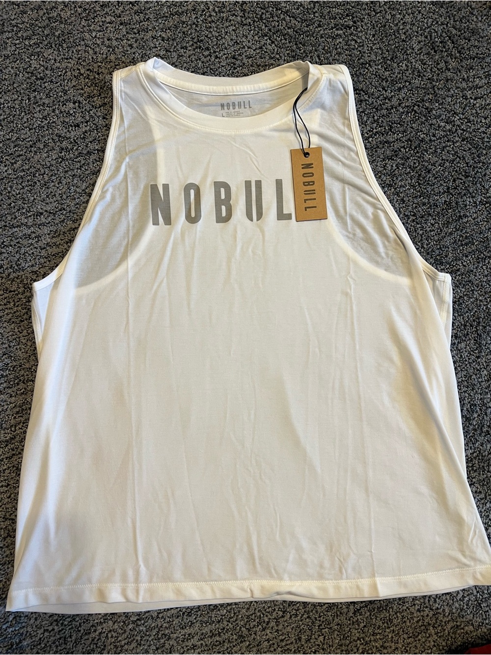 NOBULL White Women's Racerback Tank with Grey Logo